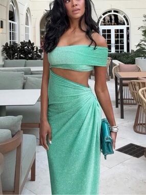 Baobab Collection Shimmery Lycra Mint Green Aury Maxi Dress Small 39301